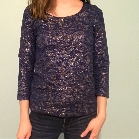 Ann Taylor Petite Blue Sparkly Top Size XXSP - Picture 2 of 3